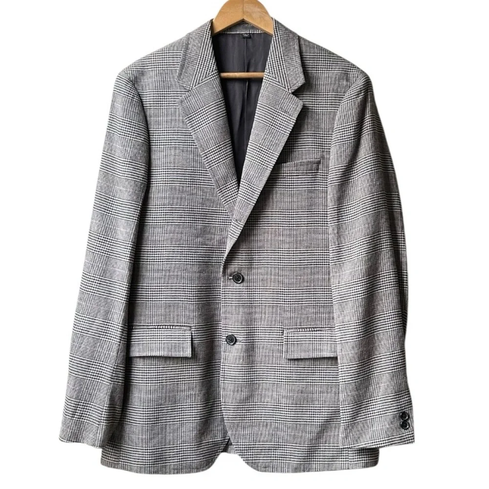 J.Crew Grey Kenmare Relaxed-fit Checkered blazer in cotton-linen blend Sz 40L